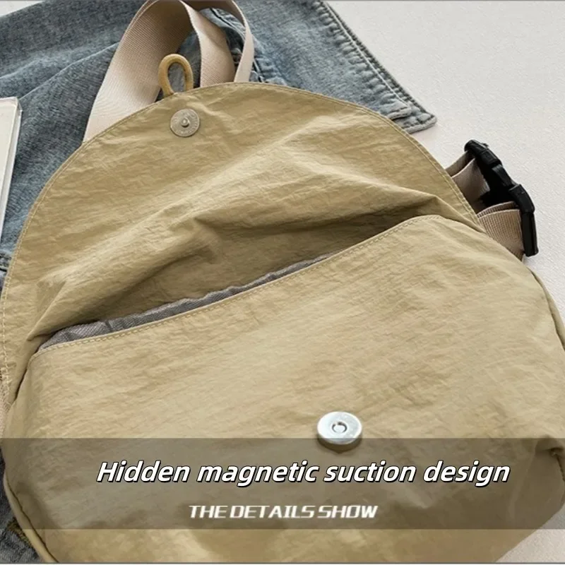 Women Crossbody Fashion Hidden Magnetic Button Sports Riding Waist Bag Nylon Dumpling Shoulder Satchel Suitable for Travelling