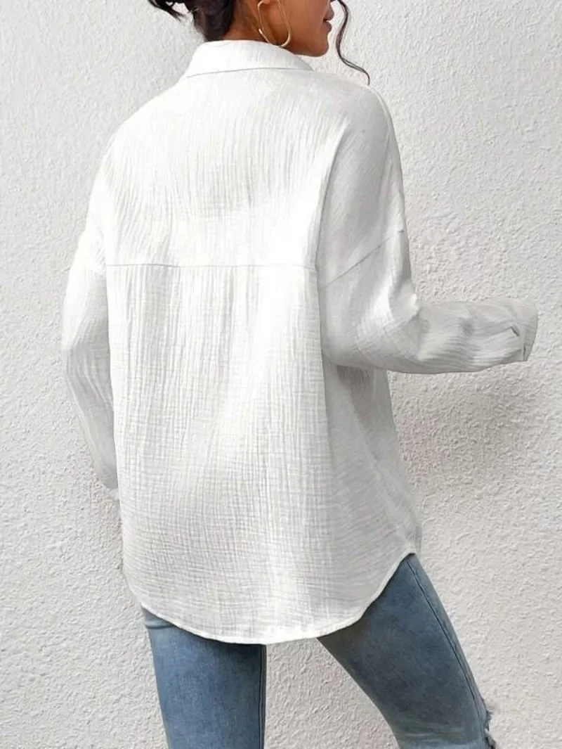 100% Cotton Gauze Shirts For Women Casual  Long Sleeve Top Button Up Office Lady Elegant Blouses Camisa Feminina