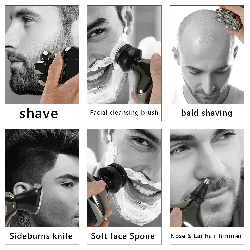 Electric Razor Multifunction USB Charge Trimmer Men 7D Independently 7 Cutter Floating Head Waterproof