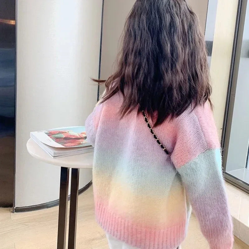 

Knitted Sweater Kids 2022 New Winter Clothes for Girls Kawaii Cardigan Single Breasted Long Sleeve V-neck Girl Knitwear