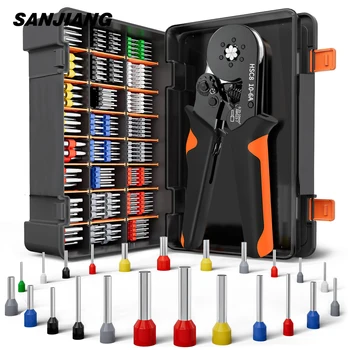 Kit di strumenti per crimpare ghiera a cricchetto autoregolabile esagonale 23-7AWG 0,25-10mm2 Kit crimpatrice con manicotti per ghiera Terminali per cavi 1