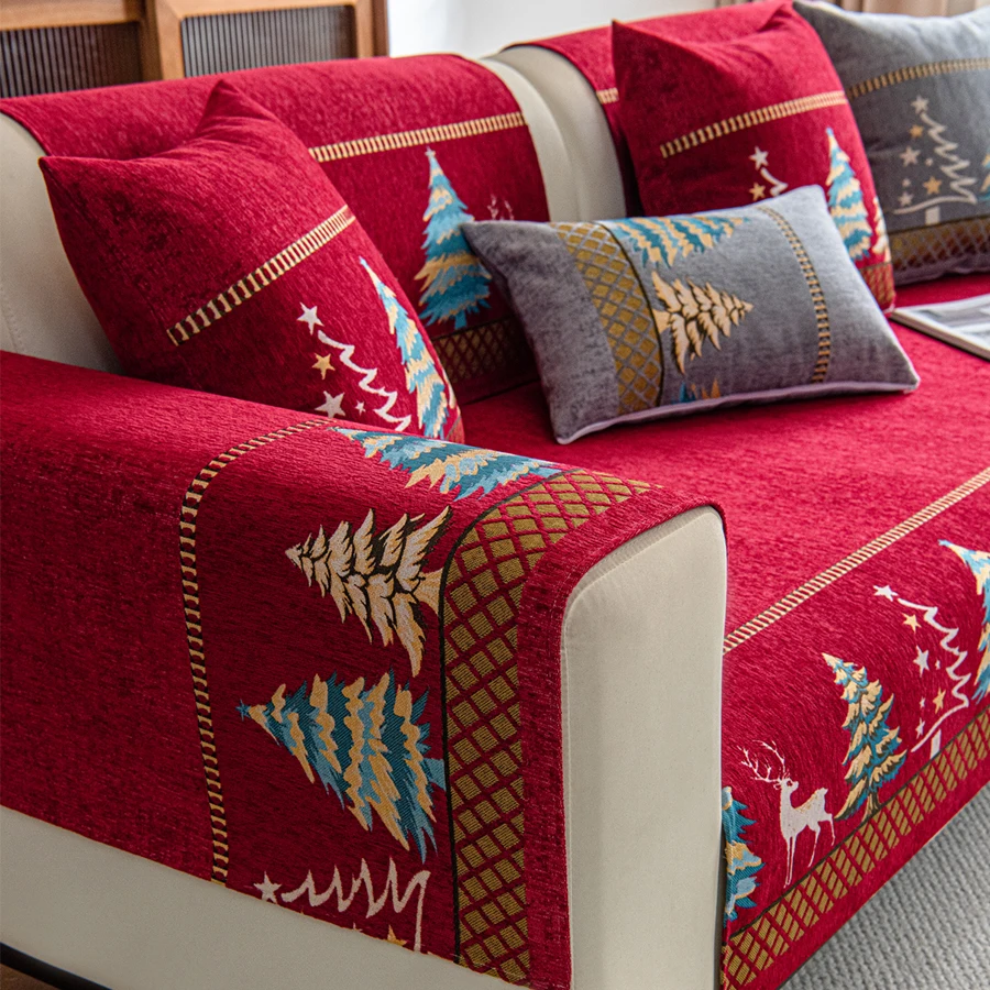 Bohemian Chenille Sofa Slipcover, Couch Cover, Geometric Embroidery, Pet Dog Friendly, Thick Plush Cover, Furniture, 1Pc 4