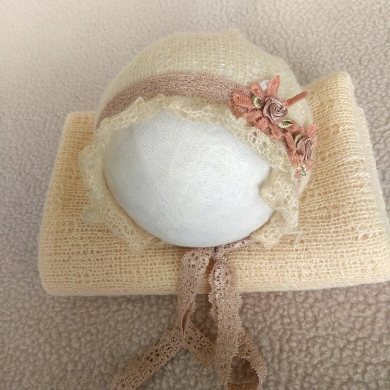 

Newborn Lace Hat Wrapped with Cloth Photography Props Baby's Full Moon 100 Days Take Photos Accessories Headwear Set Souvenir