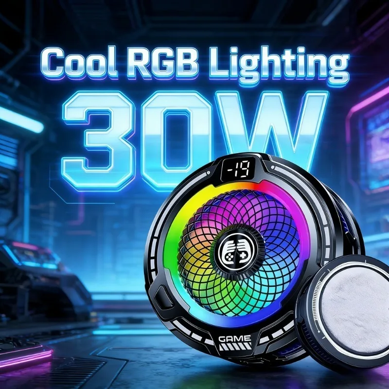 FS18 모바일 폰 쿨러 30W AI 스마트 온도 제어 TEC 반도체 냉각 팬 라디에이터 (RGB 조명 포함, IOS 및 안드로이드용)