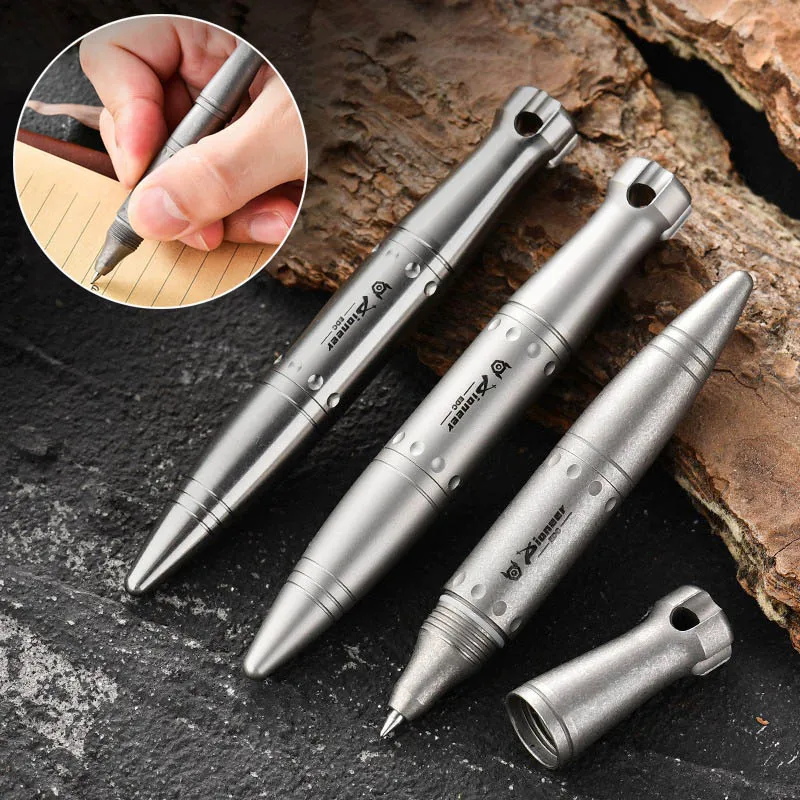 

Portable Titanium Alloy Keychain Pens School Business Office Signature Writing Ballpen Men Women Gift Break Windows EDC Tools