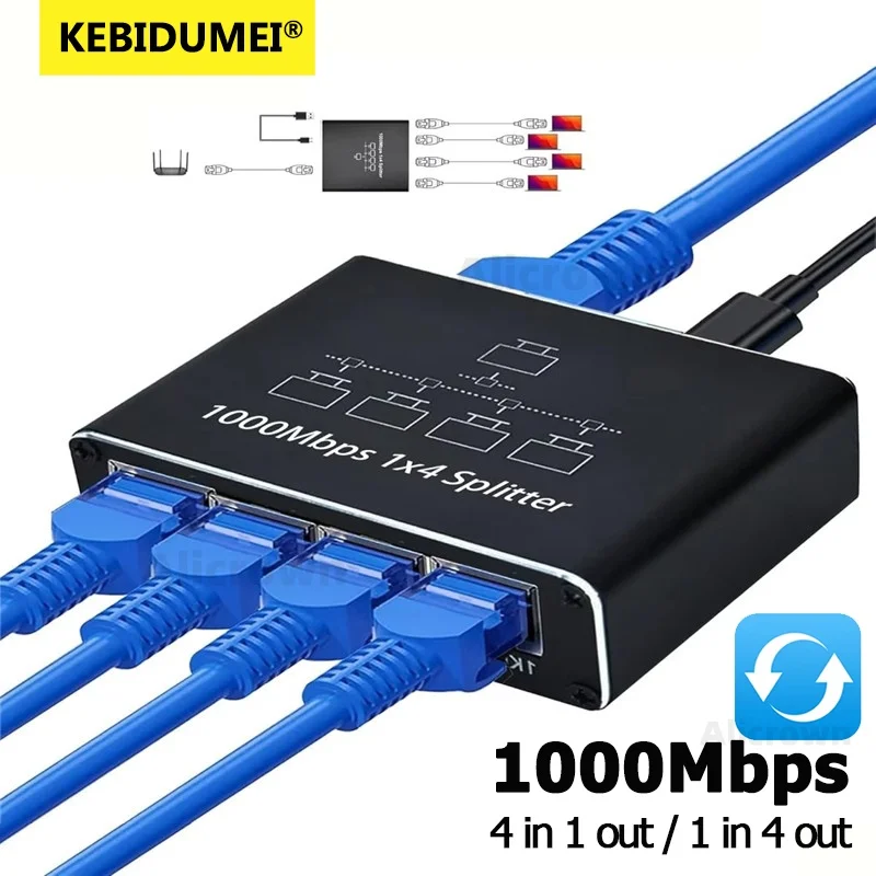 1000Mbps RJ45 Splitter 1 to 4 Ethernet Adapter Internet Network Cable Extender G