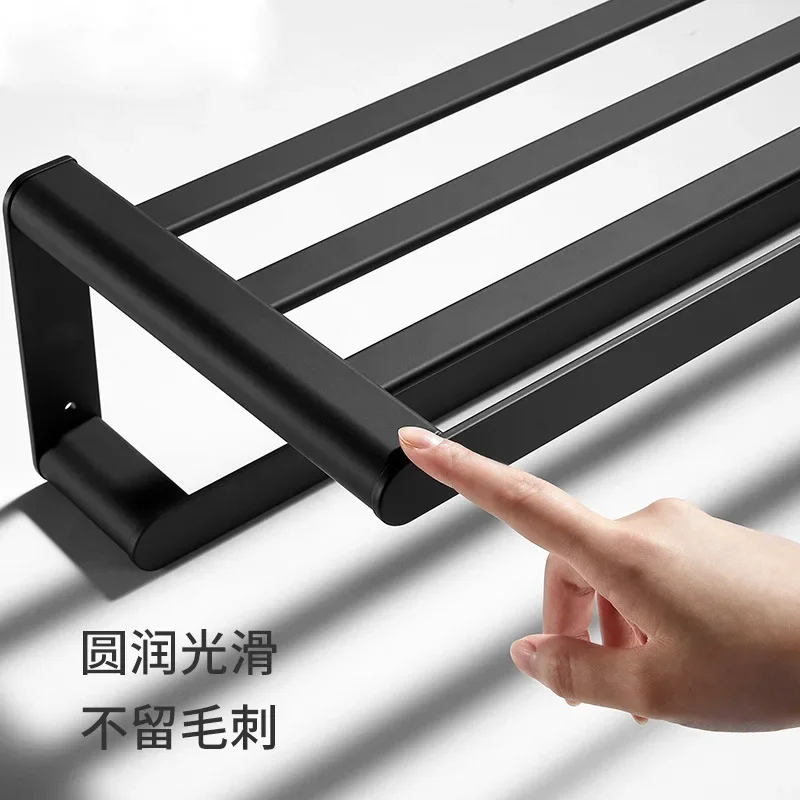 Black space aluminum towel rack bathroom hardware pendant bathroom towel storage rack accessories towel rack