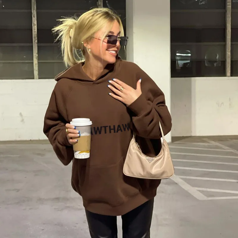 Women's Autumn and Winter Fashion Letter Printing Loose Hooded  New Long-sleeved Pullover Street Style Trendy Sweater Women