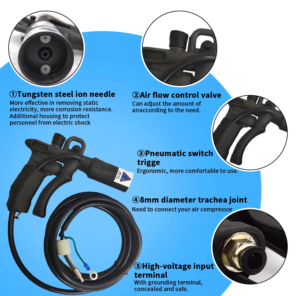 Ion Air Gun Anti-Static Industrial Dust Removal Air Gun Double-Needle High Volta