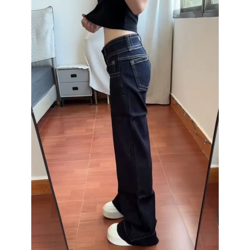 Womens Jeans New American Style Double Waist Button Bootcut Loose Fit Low Rise Straight Leg Pants Not Tight - Image 3
