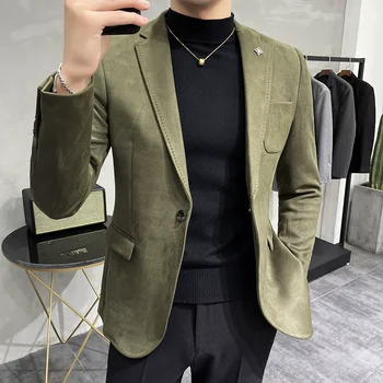 Men's Deerskin Fleece Jacket Suit Coat Blazer Men's Business Leisure Slim Fit Brand Fashion High Quality Single Button Suit Coat 1