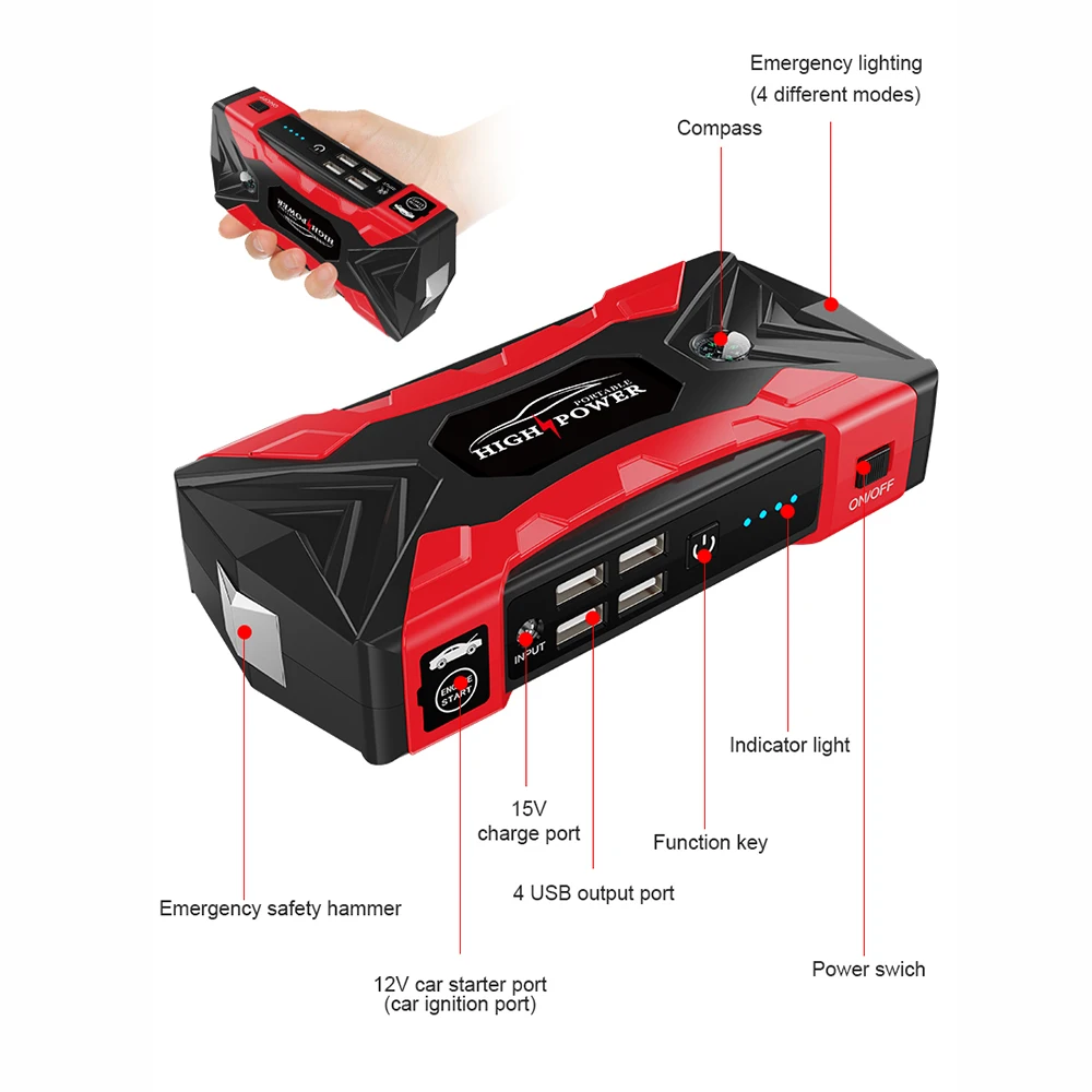99800mAh 20000mAh Car Jump Starter 3000A Starting Device Portable Power Bank Battery Starter Launcher For Car Booster Articles 4