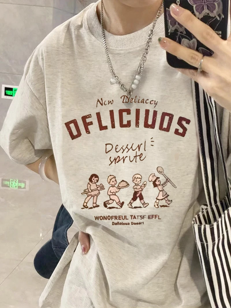 

Kawaii Cartoon Printed Cotton T-Shirts for Womens Fashion Casual Soft Short Sleeve Tees Y2k Sweet Girls Street Tops Clothes