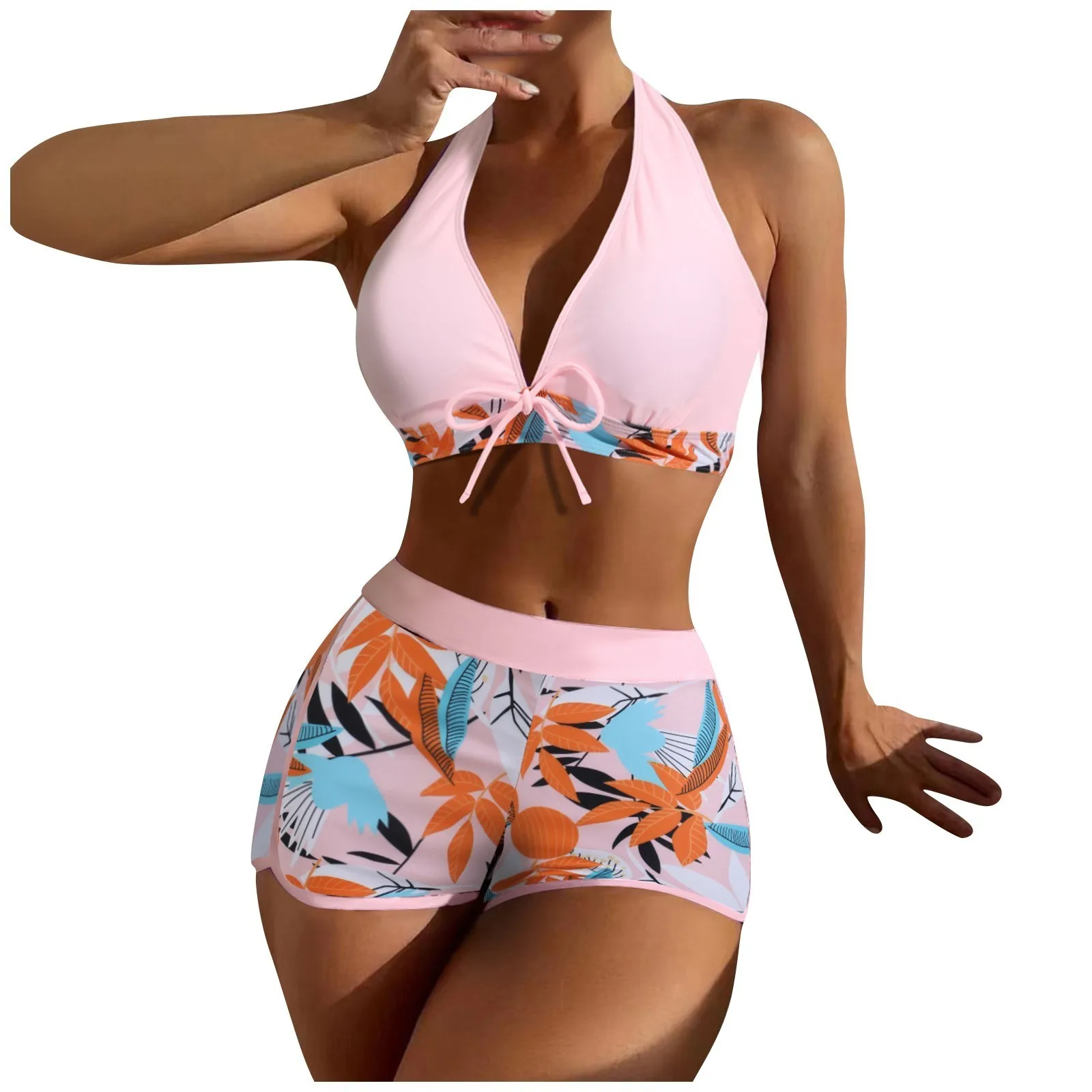 

Women's Paneled Printed Swimsuit Ladies Split Boxer High Waist Swimsuit Two-Piece Set Summer High Waist Beachwear