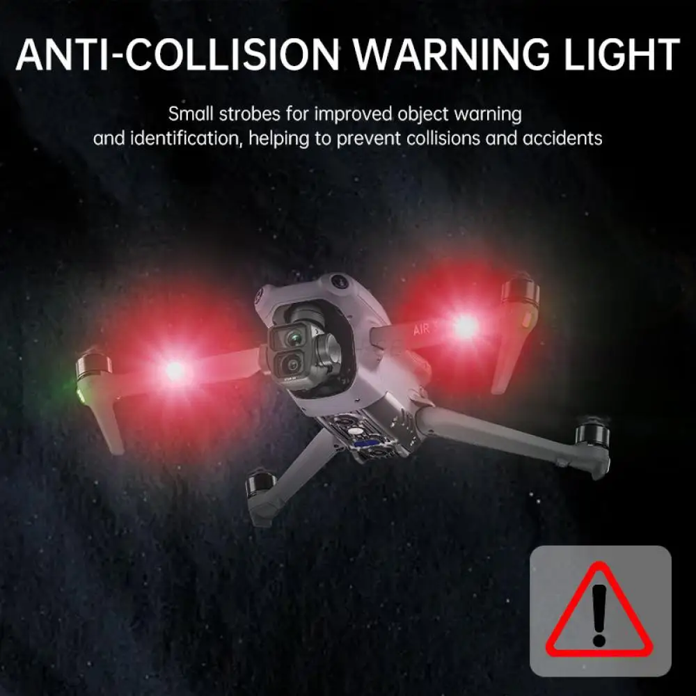 Gros plan sur un feu de signalisation LED rechargeable pour drone, vélo et casque montrant les trois modes d'éclairage : clignotant, fixe et stroboscopique