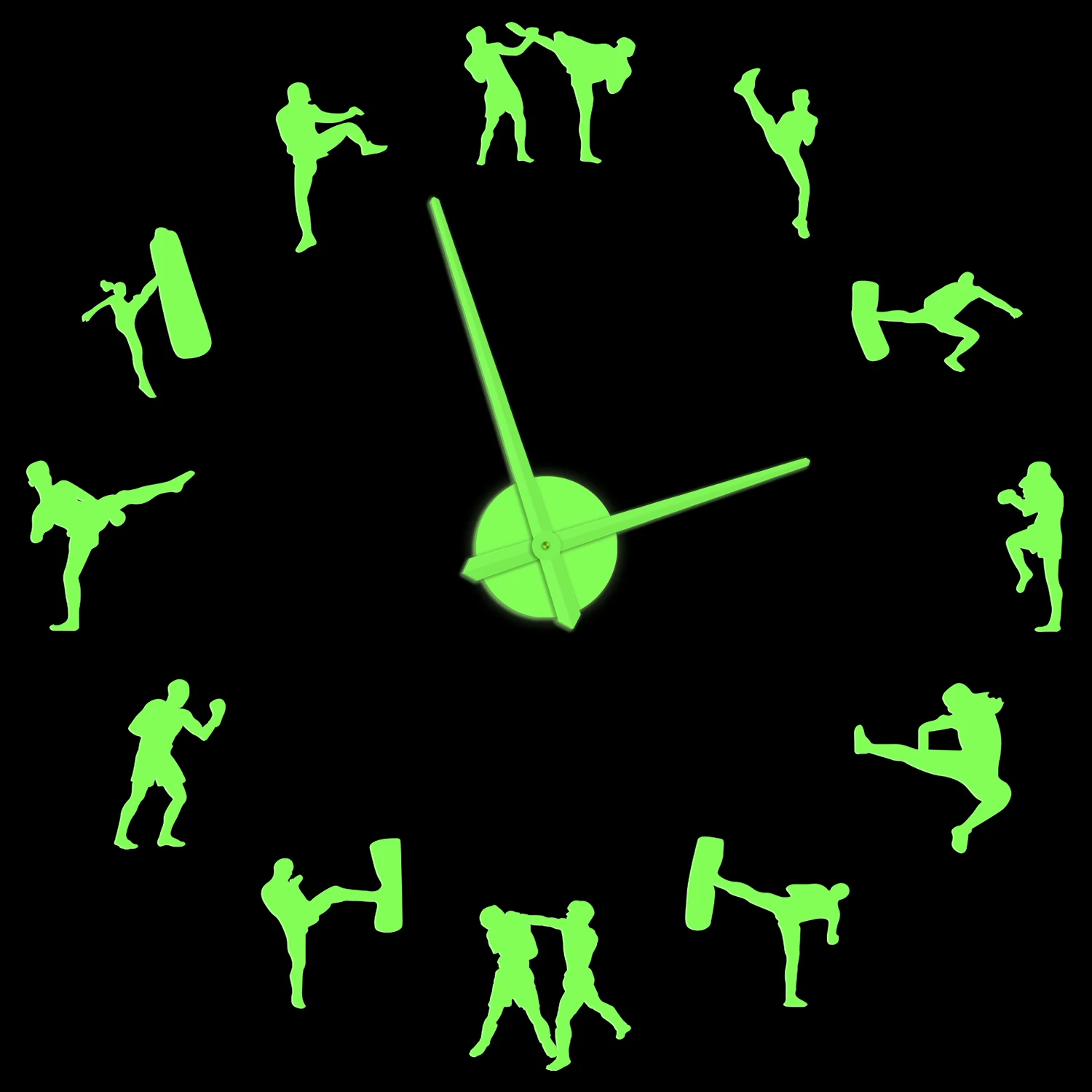 

Taekwondo DIY Luminous Wall Clock Korean Martial Art Home Decor Kickboxing Fighting Karate Guys Quiet Quartz Clock Glow in Dark