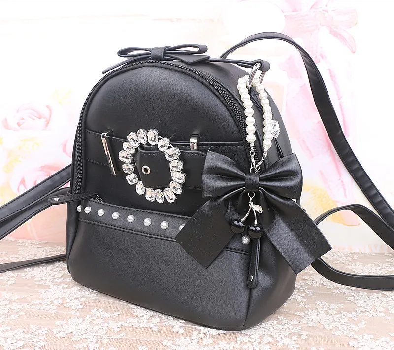 Japanese Style Sweet and Cute Rhinestone Letters Handbag Pendant Pu Leather Beaded Pearl Bag Accessories Girls Bag Charms