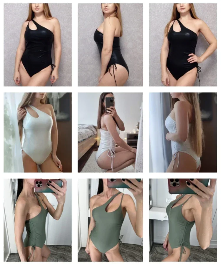 One Shoulder Bikini Textured Swimwear High Cut Swimsuit Solid Bathing Suit Women Brazilian Fashion