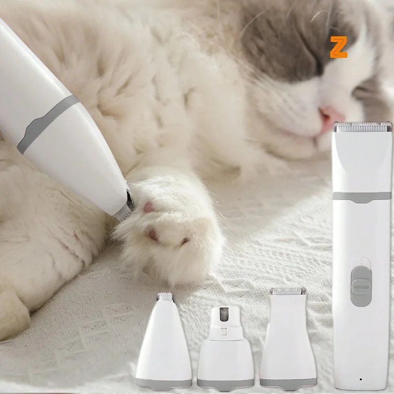 4-in-1 Pet Hair Remover Electric Silent Cat Dog Shaver Nail Grinder Electric Clippers Trimming Multi-function Nail Cutter Set