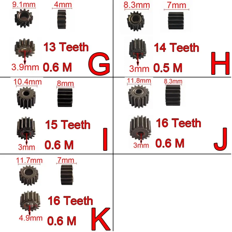 Motor Gear transmission gear Charging Electric Hand Drill Gear 6/7/8/9/11/12/13/14/15/16 Teeth For RS 550 775 Motor Shaft 3/3.9/4.9mm Replaceable