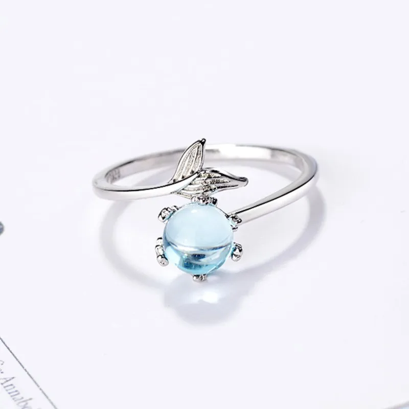 Blue Zircon Mermaid Bubble Symbol Shape Rings for Women Creative Fish Tail Finger Ring Fashion  Party Girls Gift anillos mujer