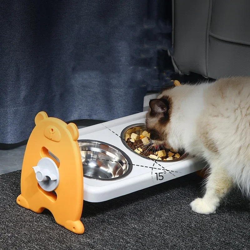 Stainless Steel Elevated Dog Bowls with Bamboo Stand