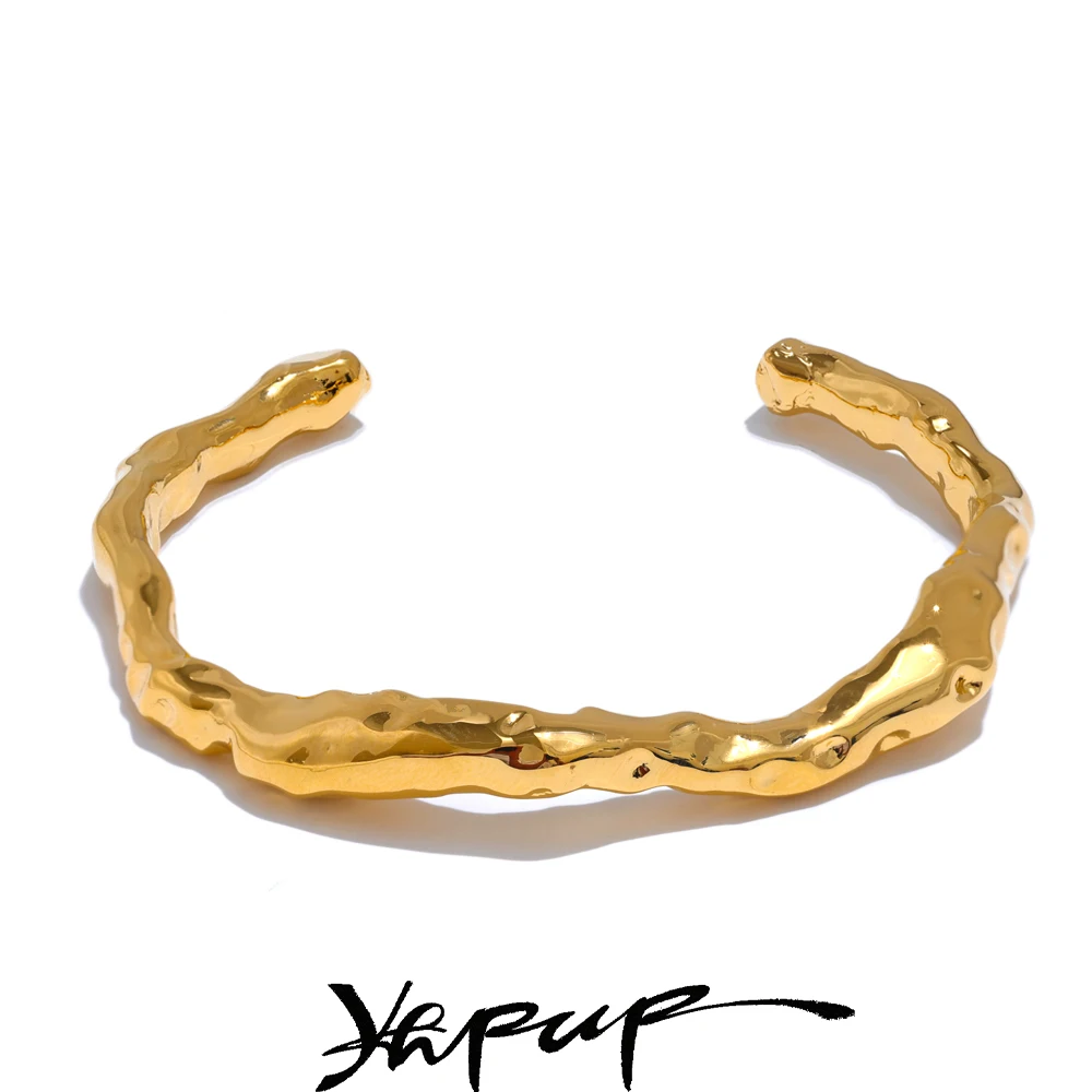 Yhpup 64mm Minimalist Stainless Steel Metal Hammer Cuff Wrist Bracelet Bangle