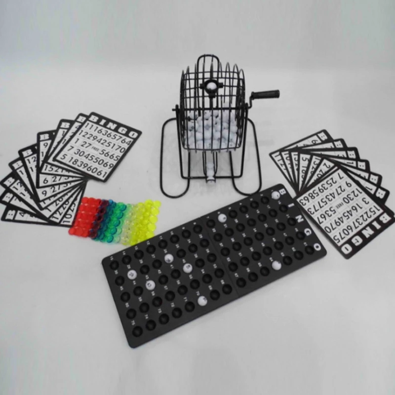 Bingo Set Bingo Cage Main Board 18 Mixed Cards 75 Calling Balls Color Chips For Large Groups Parties