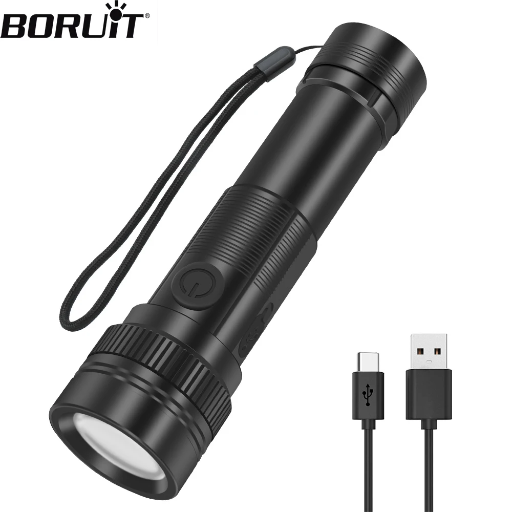 

BORUIT ST12 Super Bright LED Flashlight Portable Zoom Torch 4 Lighting Modes USB Rechargeable Waterproof Camping Fishing Lantern