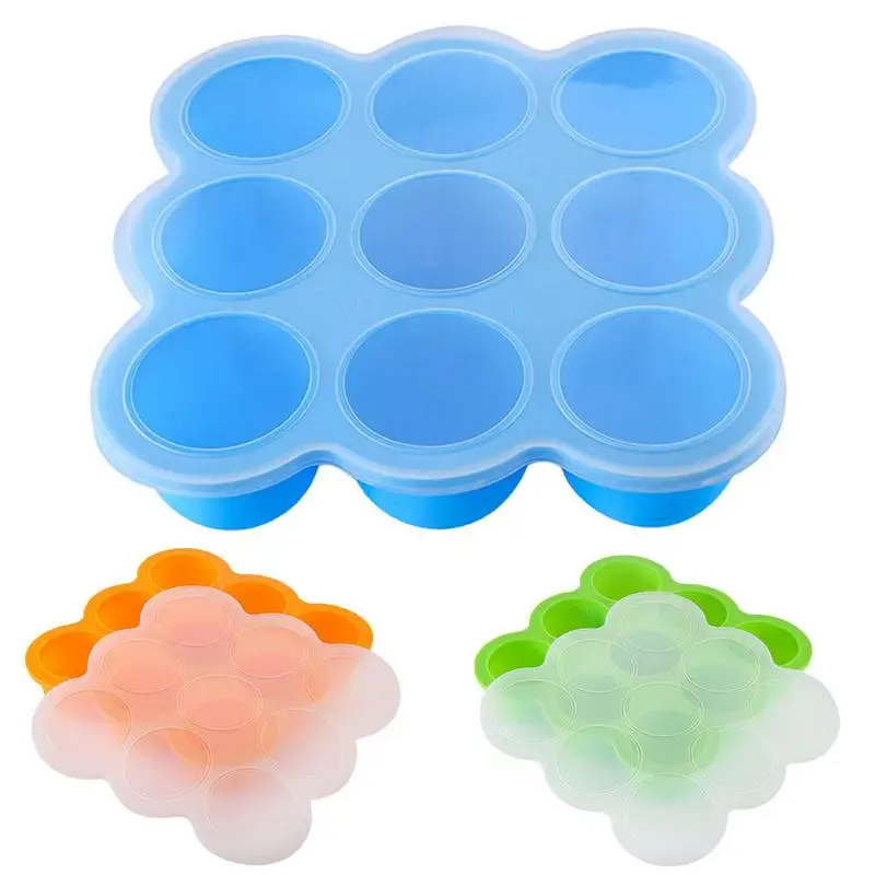 

Kid Food Storage Containers Multifunctional Ice Cube Trays For Vegetable Fruit Purees Clip-on Lid Silicone Food Container