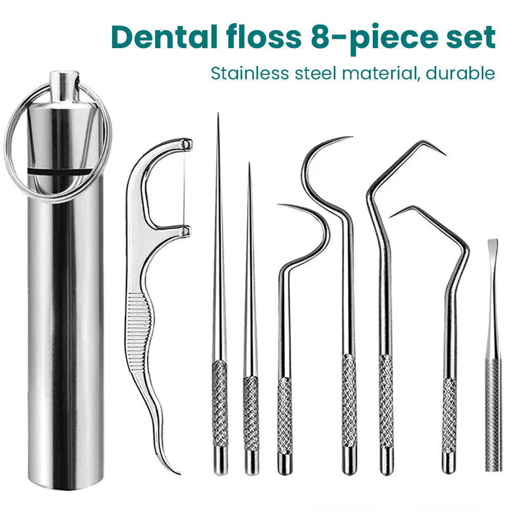 Toothpick set Stainless Steel Toothpick 8-piece Portable Toothpicking Tool Cleaning Oral Care