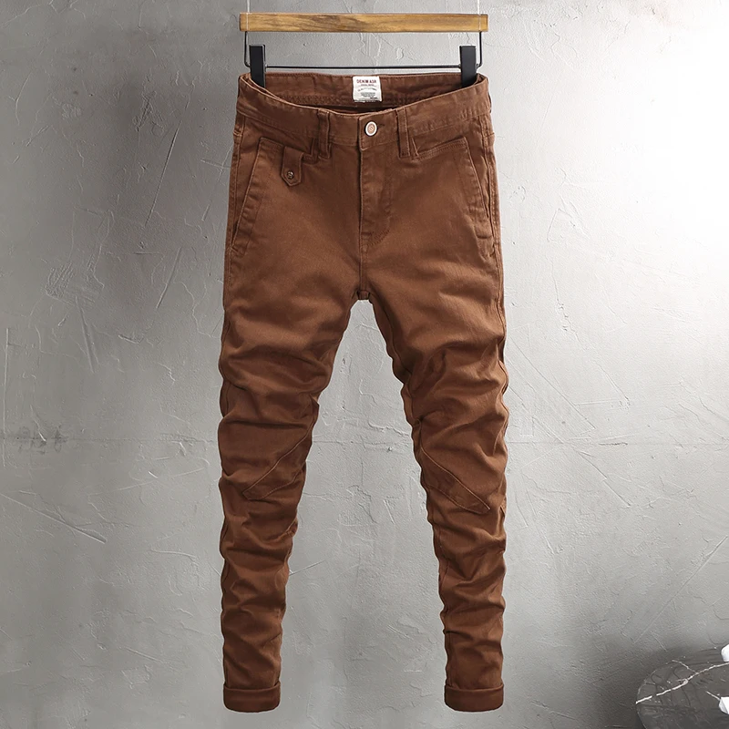 Fashion Vintage Men Jeans Camo Trousers Elastic Slim Fit Hip Hop Jeans Men Spliced Designer Casual Denim Pants