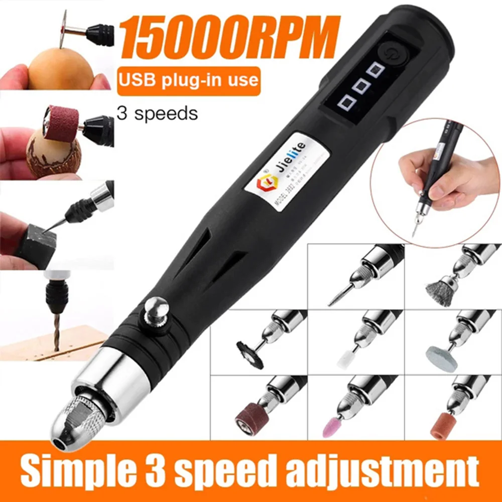 15000RPM Handheld USB Mini Electric Grinder Drill Engraving Pen Polishing Machine With Dremel Rotary Tool Accessories DIY Set - Image 5