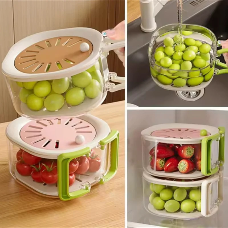 Escurridor de frutas con mango plegable oculto y tapa antipolvo