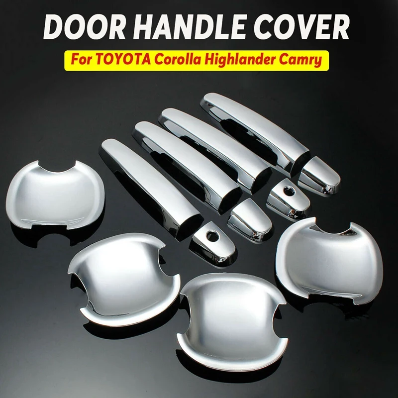 12X ABS Door Handle Cover Bowls Trim Chrome For TOYOTA Corolla 03-13 Highlander 01-07 Camry 02-06 RAV4 01-08 Yaris 08-08 1