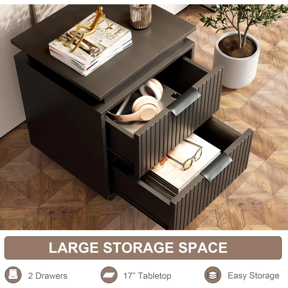 Nightstand with LED Light, Set of 2 Night Stand with Drawers, Black Bedside Table, Modern End Side Table for Bedroom 4