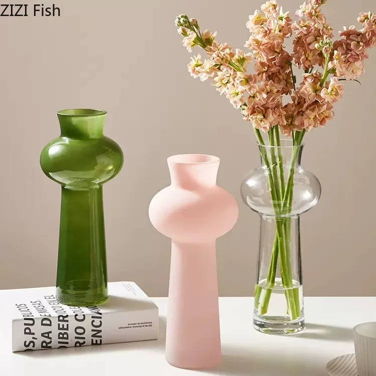 Green Glass Vase Flowers Pots Hydroponic Flower Vessels Desk Decoration Flower Arrangement  Floral Vases Room Aesthetic Decor 2