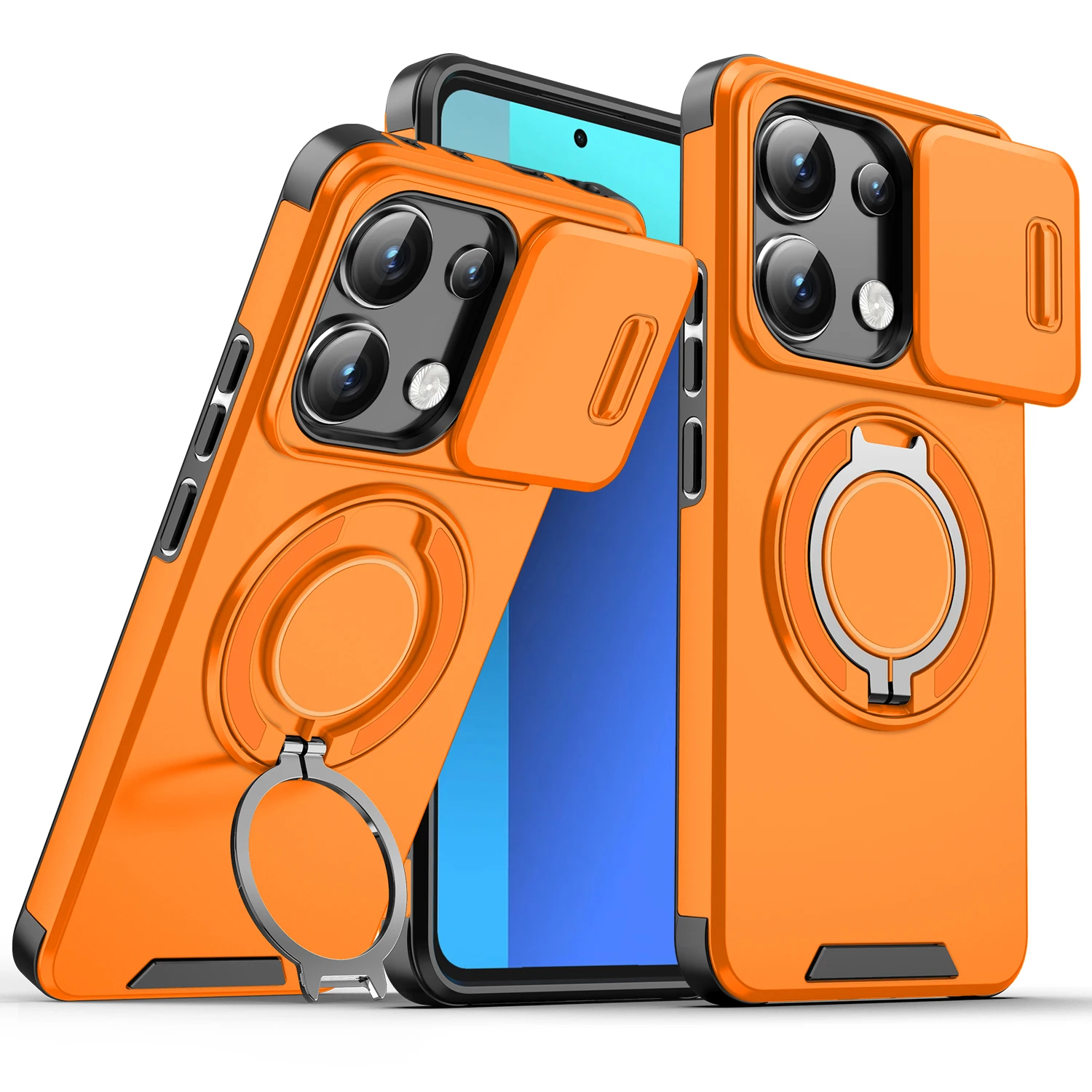 Slide Lens Protect Armor Phone Case with Magnetic Ring Holder