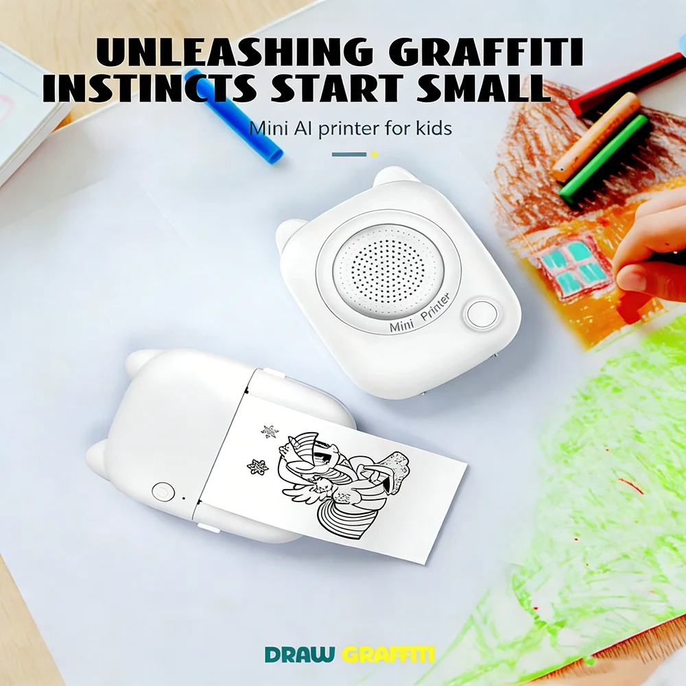 Smart Mini Pocket Printer with Voice-Activated Printing and AI Photo Generation for Student and Home Office Use