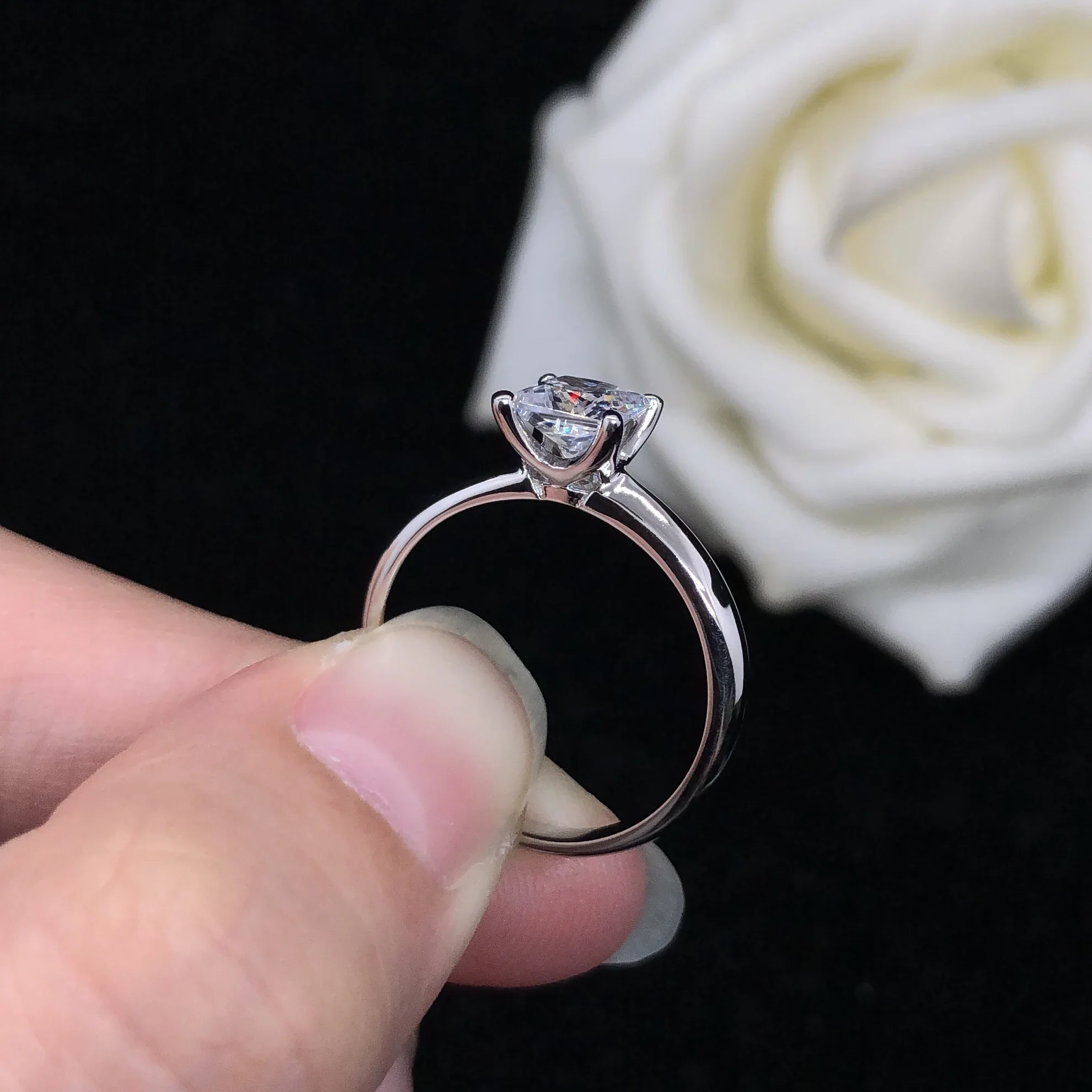 솔리드 14K 화이트 골드 프린세스 컷 1CT 솔리테어 우수한 프린세스 컷 다이아몬드 결혼 반지, AU585 쥬얼리 사이즈 4, 12