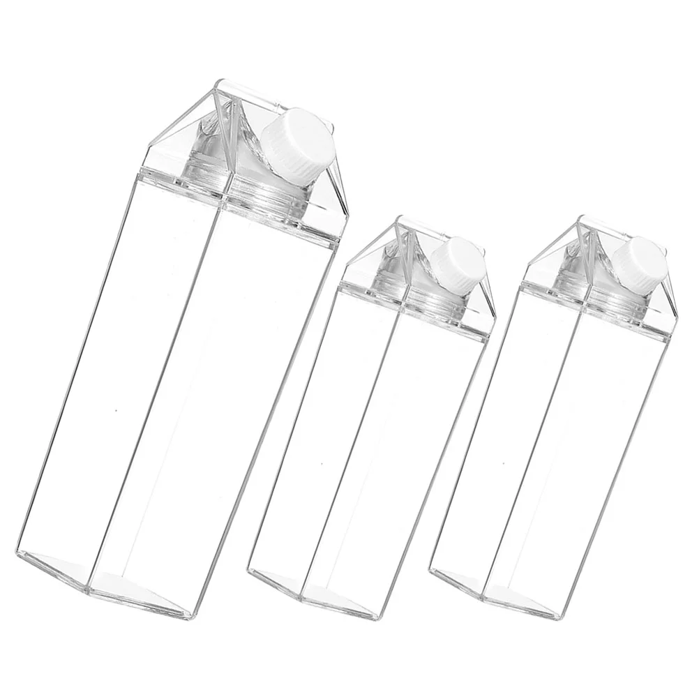 

3 Pcs Milk Bottle Square Cup Travel Leak Proof Containers Carton Juice Fridge