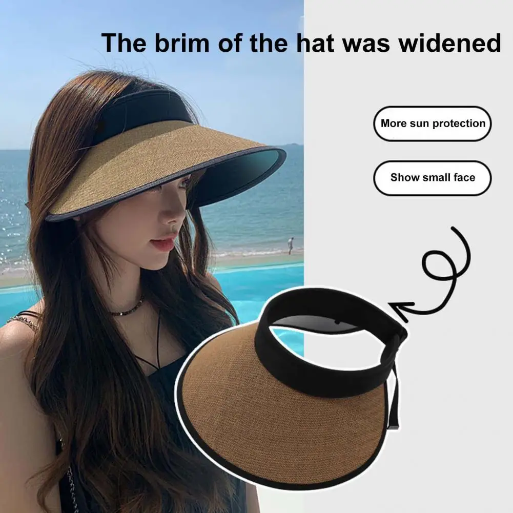 Sun Hat Breathable Empty Top Wrap Type Adjustable Buckle Double Layers Sun proof Foldable Women Wide Brim Straw Visor Hat Ou