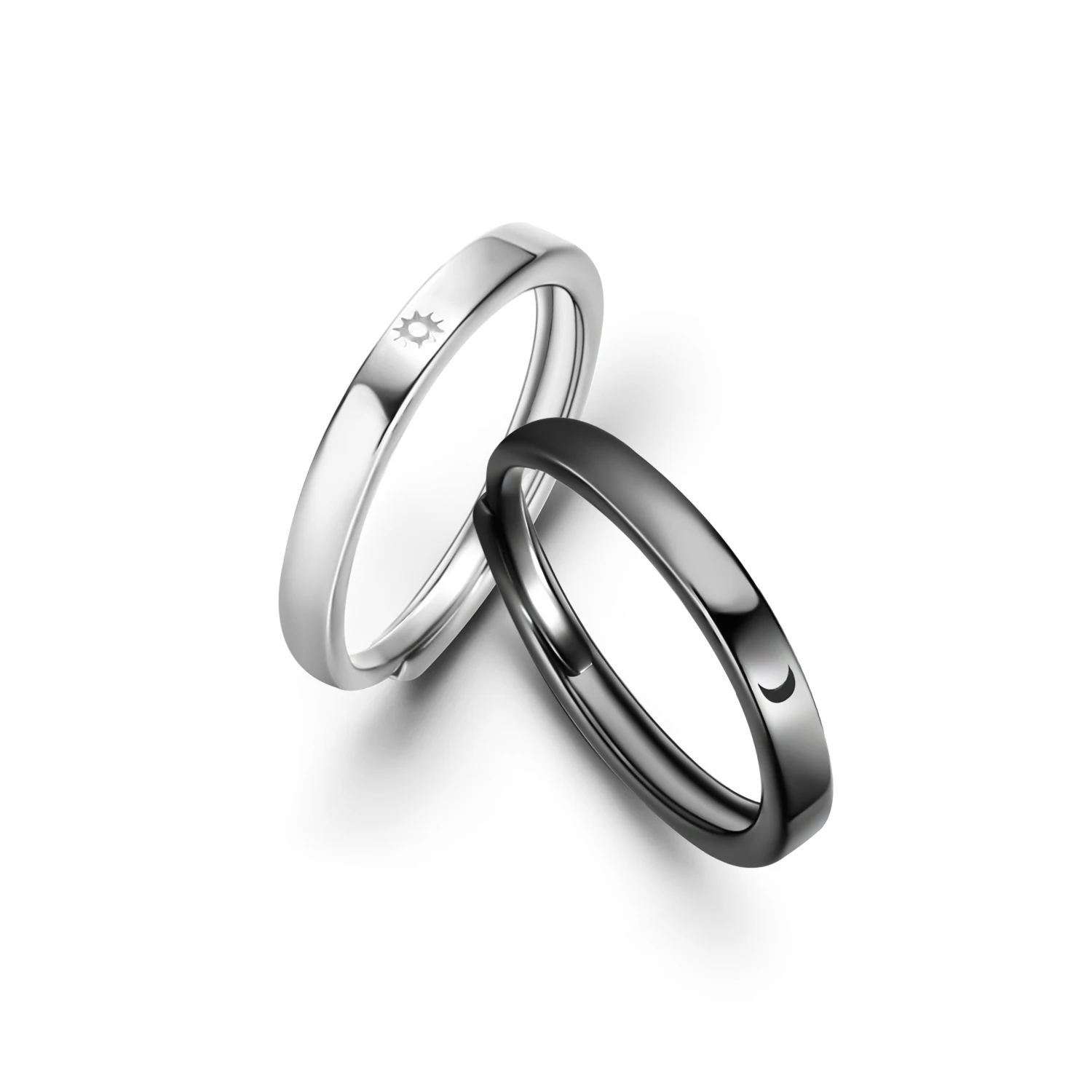Klasyczny pierścionek dla pary Sun Moon Open dla kobiet Mężczyźni Romantyczny czarno-biały pasujący zestaw pierścionków na palec Biżuteria Prezenty ślubne Rocznica