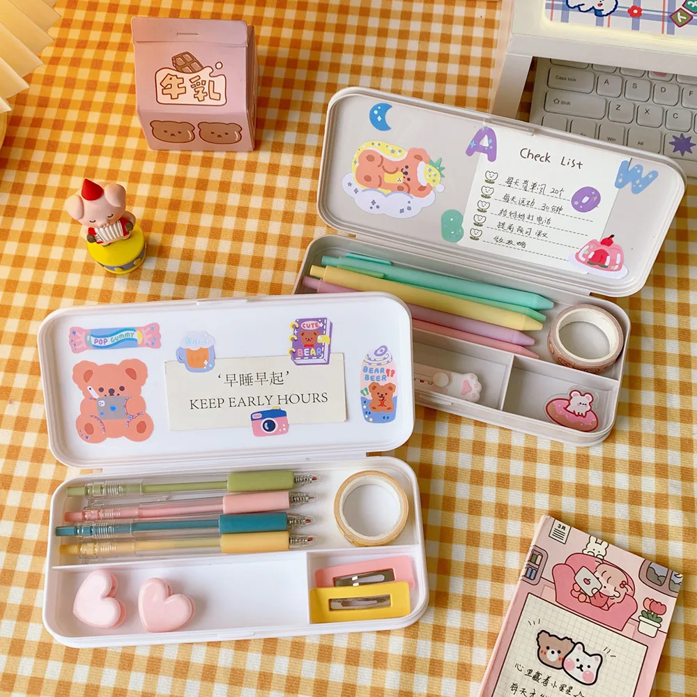 Creative Stationery Box Large Capacity Simple And Transparent Matte Pencil Box Student Plastic Pencil Office Stationery