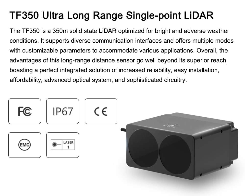 Benewake TF350 Ultra Long Range Single-point LiDAR Maximum Range 350 Meters IP67