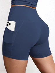 High - Waist Butt - Lifting Yoga Shorts with Pockets - M (Navy)
