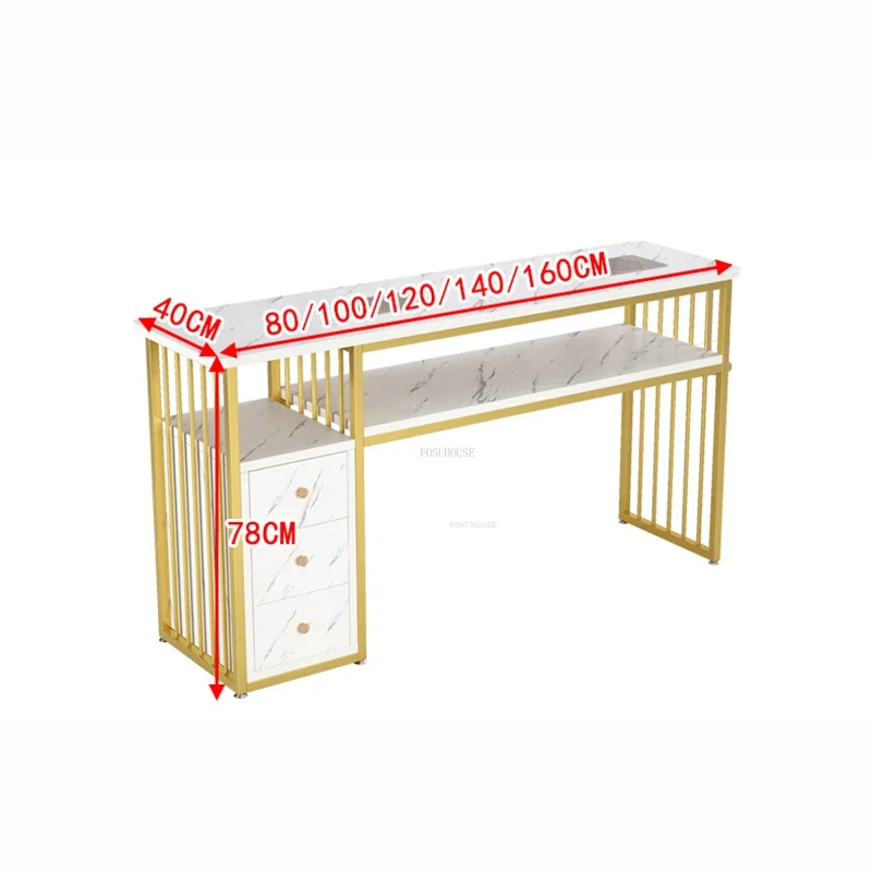 Nordic Light Luxury Golden Nail Tables Salon Furniture Modern Professional Manicure Table with Vacuum Cleaner Storage Nail Table
