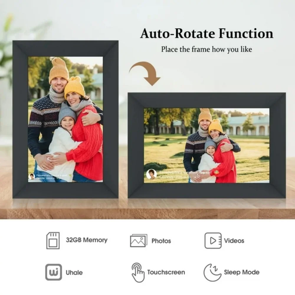 Wifi Digitale Fotolijst, 10.1 Inch Ips Touchscreen Slimme Cloud Fotolijst Met 32Gb Opslag, Automatisch Roteren, Aan De Muur Monteerbaar