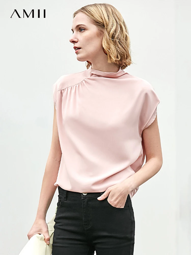 

AMII Minimalism 2023 Summer New Chic Fashion Shirts & Blouses Office Lady Pullover Chiffon Casual Shirring Women's Tops 12352011