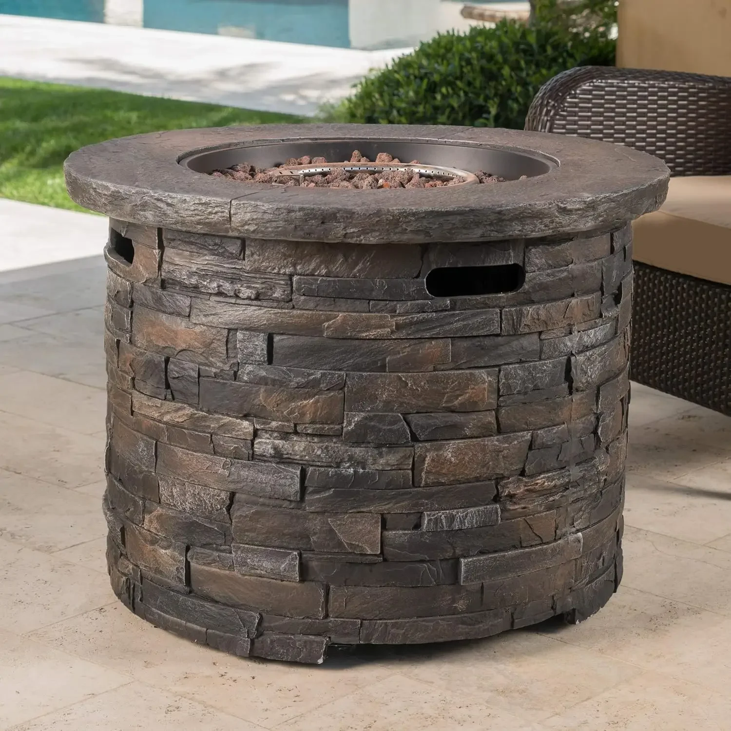 Patio Furniture Outdoor Propane (Gas) Fire Pit 40,000BTU (Table)(Grey Stone/Round)